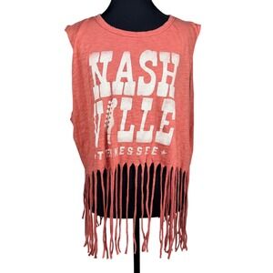 Hailey & Co Nashville Tennessee Fringe Muscle Tank Top oversized women Small